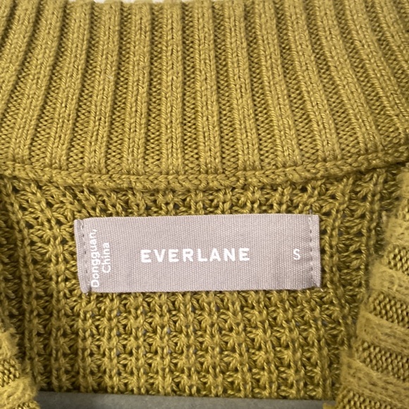 Everlane Waffle Knot Textured Olive Green Crew Neck Organic Cotton Sweater - Picture 3 of 6